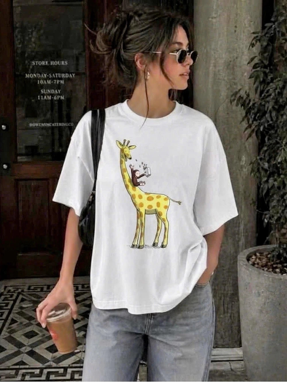 Curious George Giraffe-Riding Classic White T-Shirt